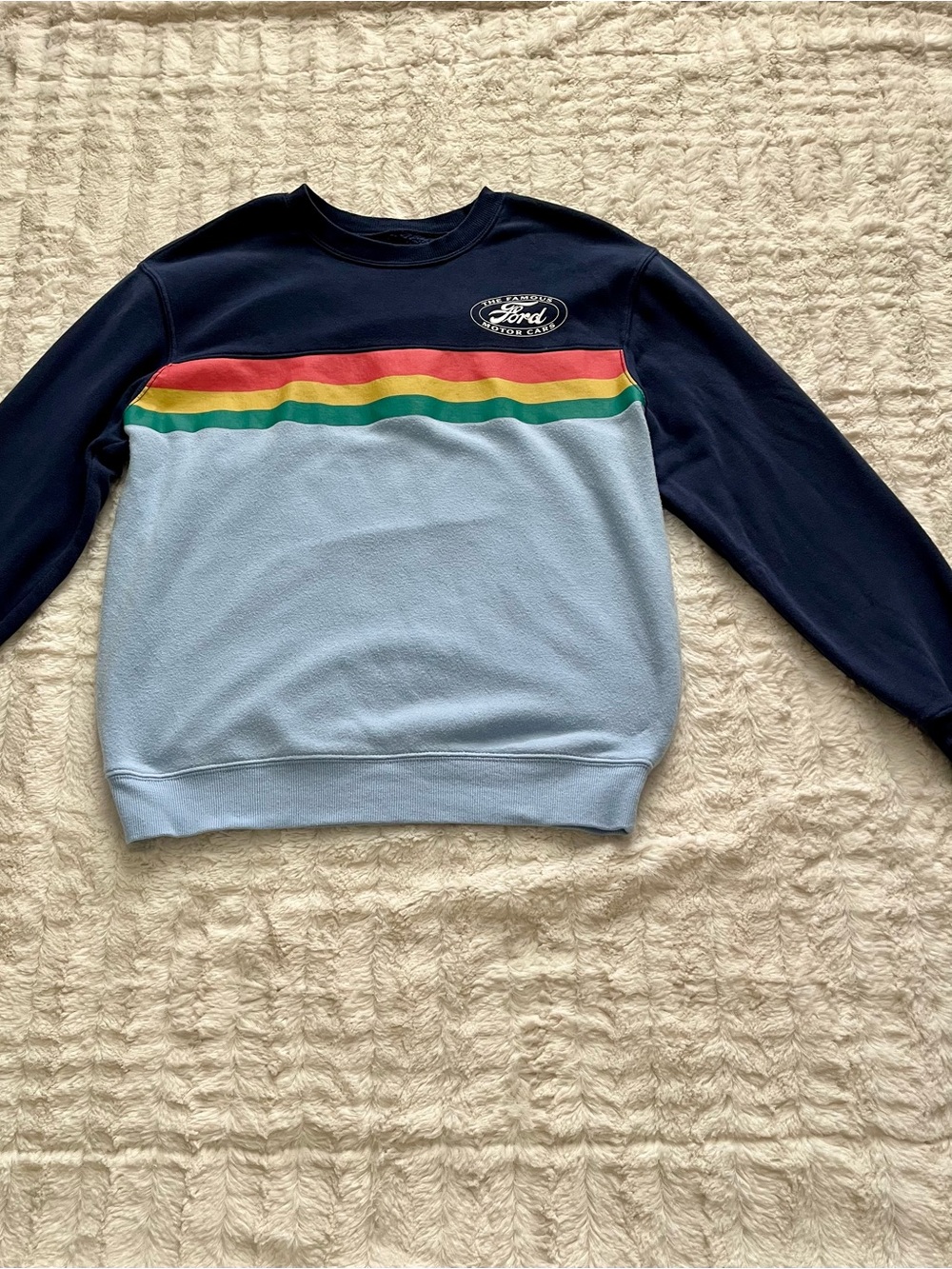 Ford Colorblock Crewneck Sweatshirt - Navy, Light Blue & Multicolor Stripes